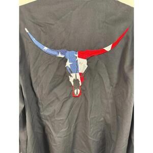Roper Mens Flag Longhorn Skull Black Pearl Snap Texas Cowboy Western XXL
